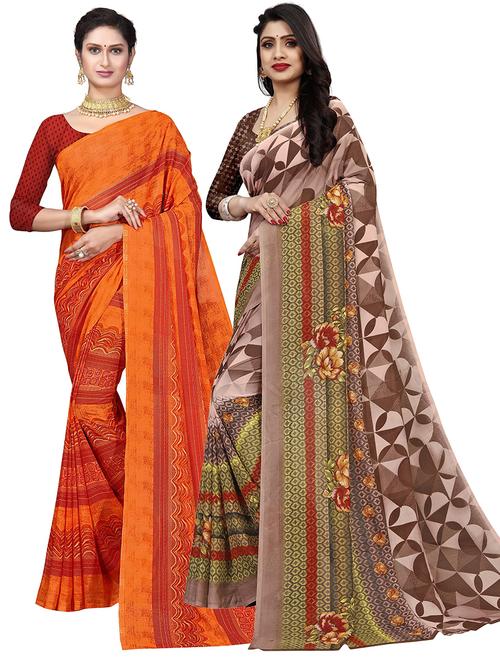 pack of 2 printed saree with blouse - 21302540 - Very Small Image - 1