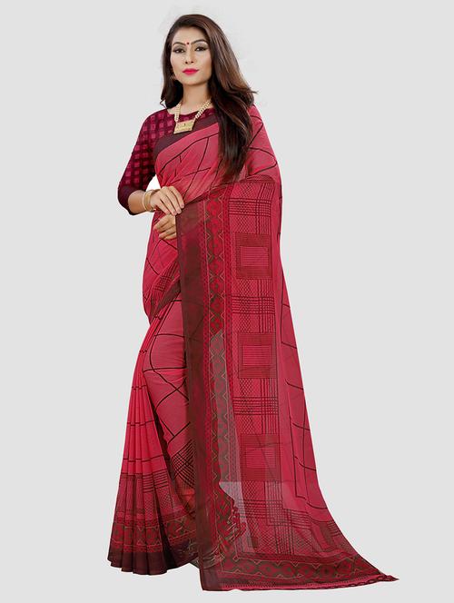 maroon printed saree with blouse - 21302544 - Very Small Image - 1
