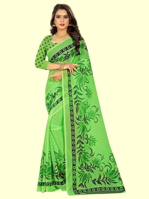 green printed saree with blouse - 21302546 - Very Small Image - 1