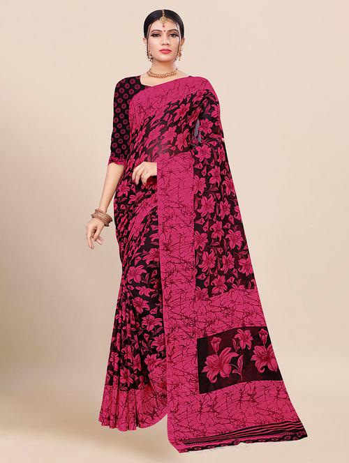 pink floral print printed saree - 21302594 - Very Small Image - 1