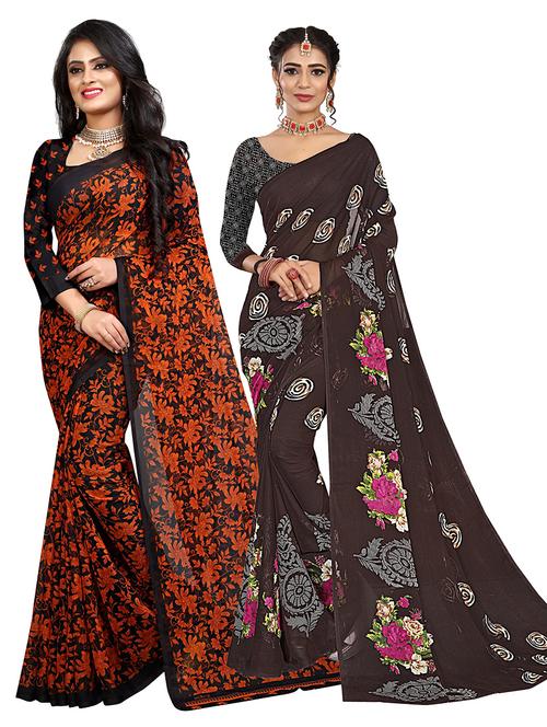 multicolored printed set of 2 saree with blouse - 21302953 - Very Small Image - 1