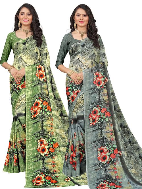 pack of 2 multi colored combo saree with blouse - 21302960 - Very Small Image - 1