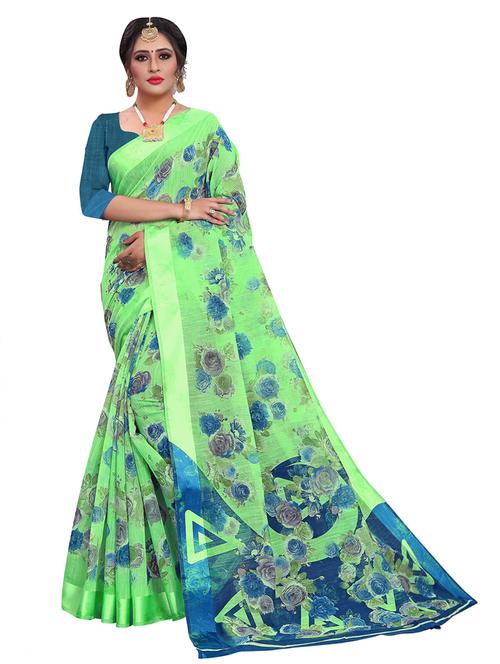 green printed saree with blouse - 21302985 - Very Small Image - 1