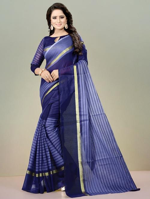 dark blue striped saree with blouse - 21303003 - Very Small Image - 1