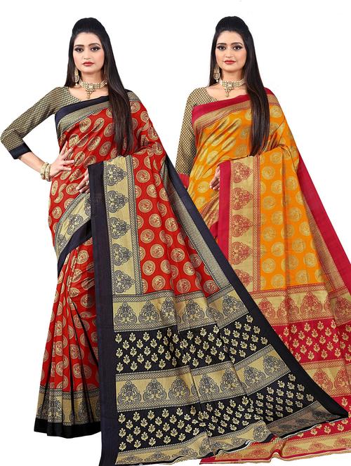 women set of 2 printed sarees with blouse - 21303047 - Very Small Image - 1