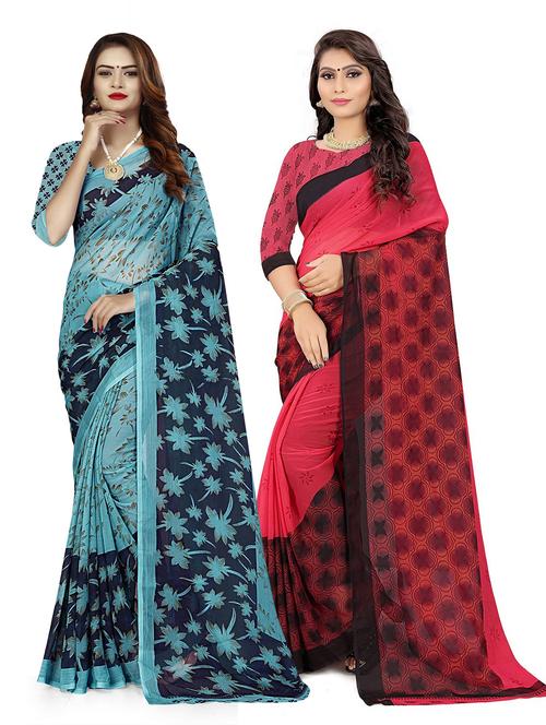 women pack of 2 printed saree - 21303083 - Very Small Image - 1