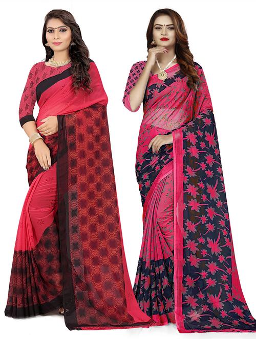 pack of 2 printed combo saree with blouse - 21303084 - Very Small Image - 1