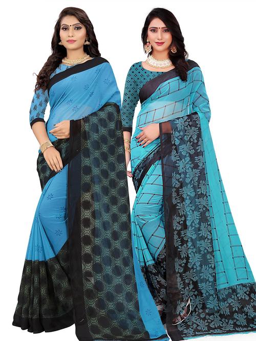 women set of 2 printed sarees with blouse - 21303086 - Very Small Image - 1