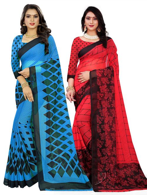 pack of 2 multi colored combo saree with blouse - 21303098 - Very Small Image - 1