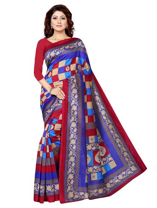 women multi color checks printed saree with blouse - 21303180 - Very Small Image - 1