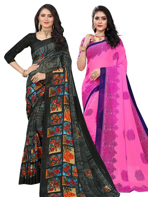 pack of 2 printed saree with blouse - 21303204 - Very Small Image - 1