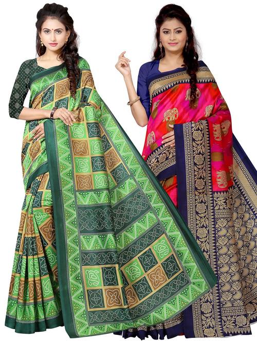 women pack of 2 printed saree with blouse - 21303218 - Very Small Image - 1