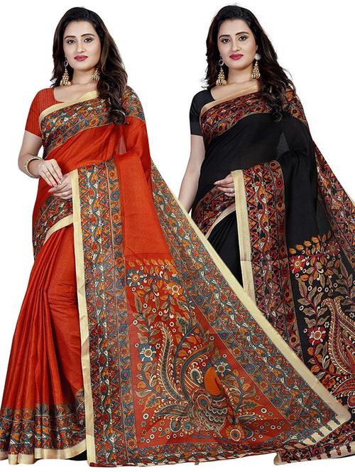 pack of 2 multi colored combo saree with blouse - 21303226 - Very Small Image - 1