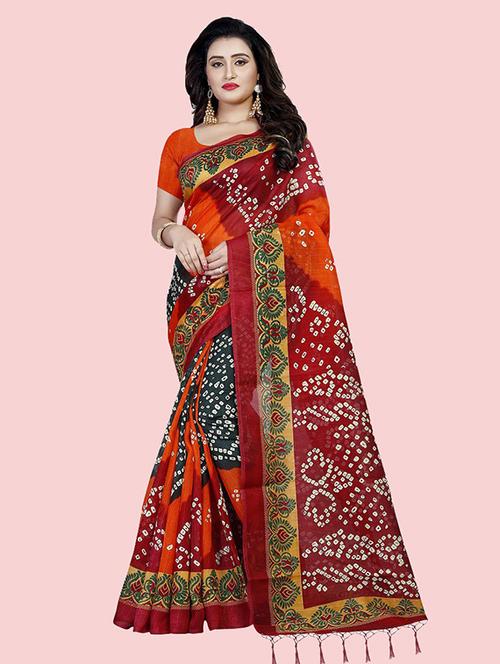 red bandhani printed saree with blouse - 21303256 - Very Small Image - 1