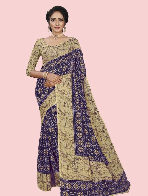 women navy blue printed saree with blouse - 21303278 - Very Small Image - 1