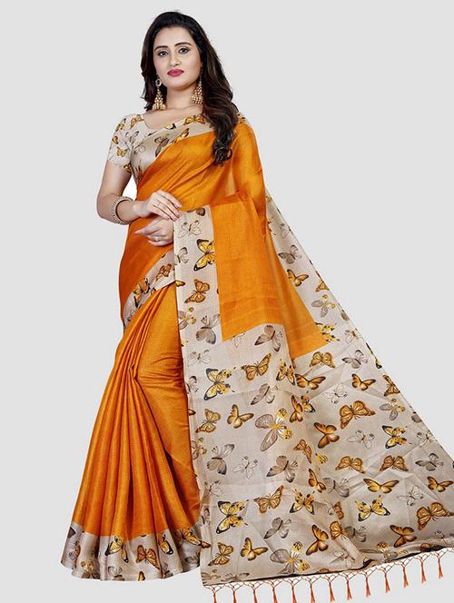 women mustard solid bordered saree - 21303299 - Very Small Image - 1