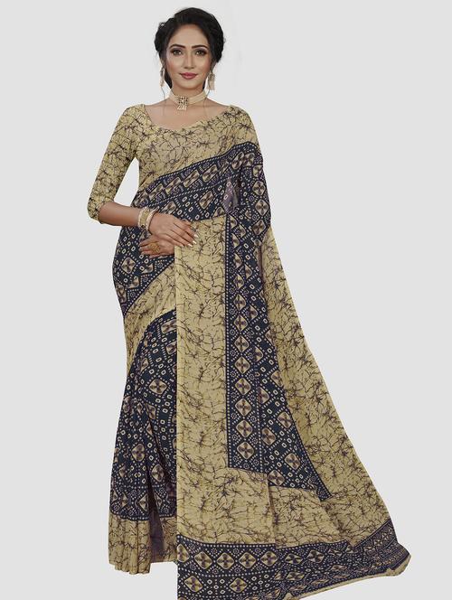 dark blue georgette printed saree with blouse - 21303301 - Very Small Image - 1