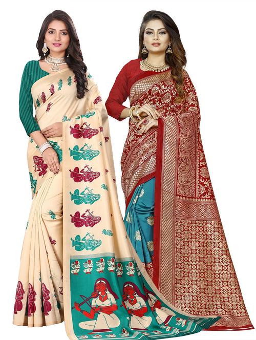 women pack of 2 printed sarees - 21303356 - Very Small Image - 1