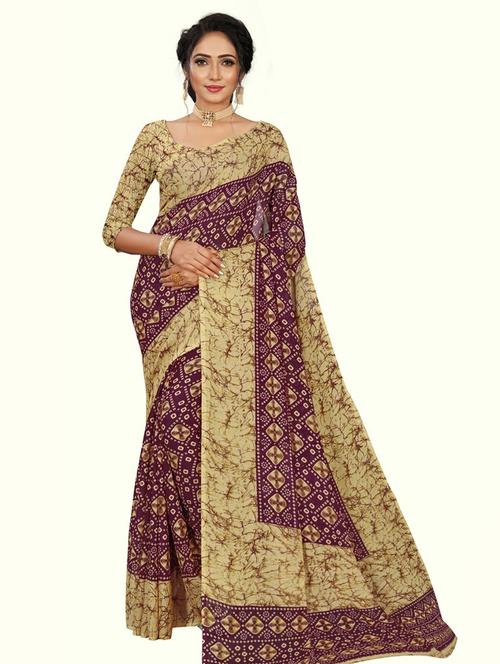 purple printed saree with blouse - 21303366 - Very Small Image - 1