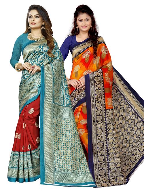 pack of 2 multi colored combo saree with blouse - 21303376 - Very Small Image - 1