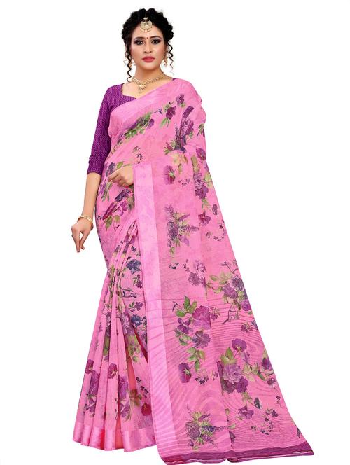 pink floral printed saree with blouse - 21303406 - Very Small Image - 1