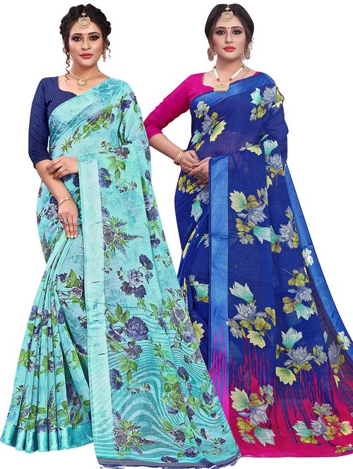 pack of 2 multi colored combo saree with blouse - 21303407 - Very Small Image - 1