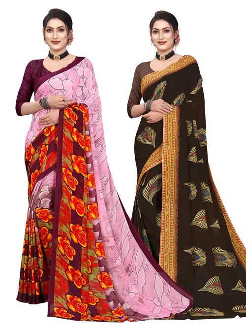 pack of 2 multi colored combo saree with blouse - 21303488 - Very Small Image - 1