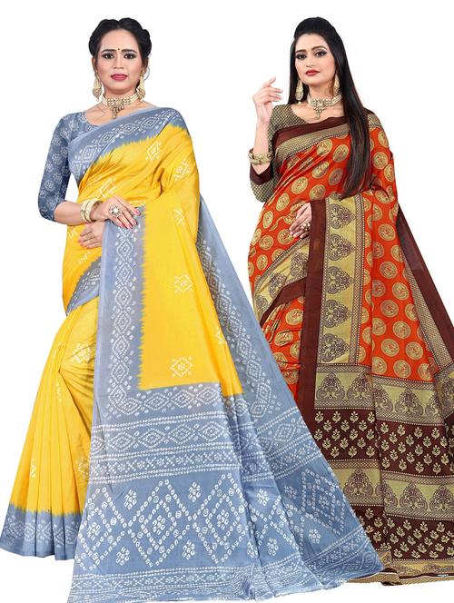 women set of 2 printed sarees with blouse - 21303536 - Very Small Image - 1