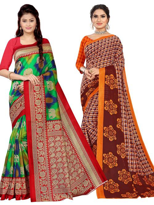pack of 2 multi colored combo saree with blouse - 21303549 - Very Small Image - 1