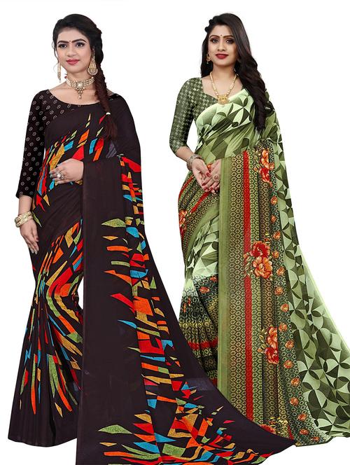 women pack of 2 printed saree with blouse - 21303560 - Very Small Image - 1