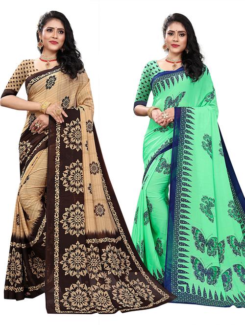 pack of 2 multi colored combo saree with blouse - 21303566 - Very Small Image - 1