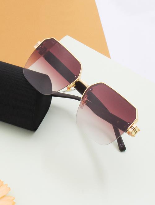 ted smith brown graded square sunglasses for men women | half rim & metal frame | medium to large face ( 57-19-140 ) - 21303735 - Very Small Image - 1