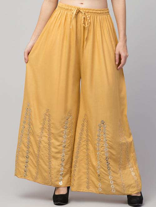 women embroidered mid rise flared palazzo - 21304585 - Very Small Image - 1