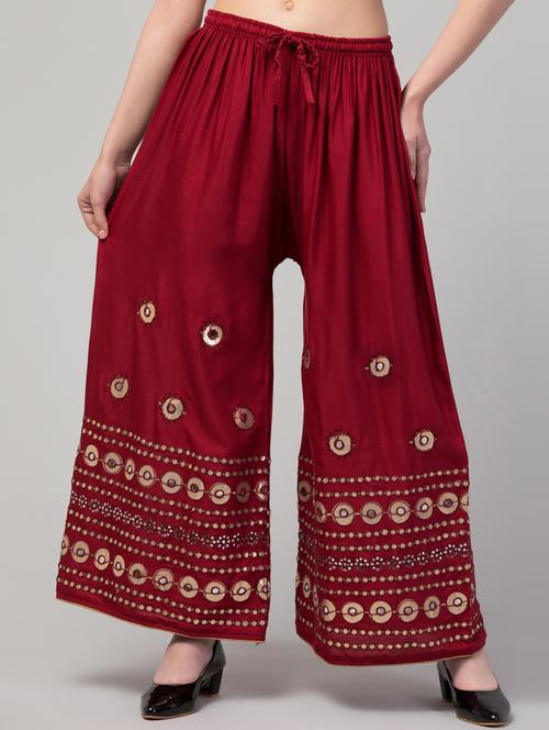 maroon viscose wide leg trouser - 21304727 - Very Small Image - 1