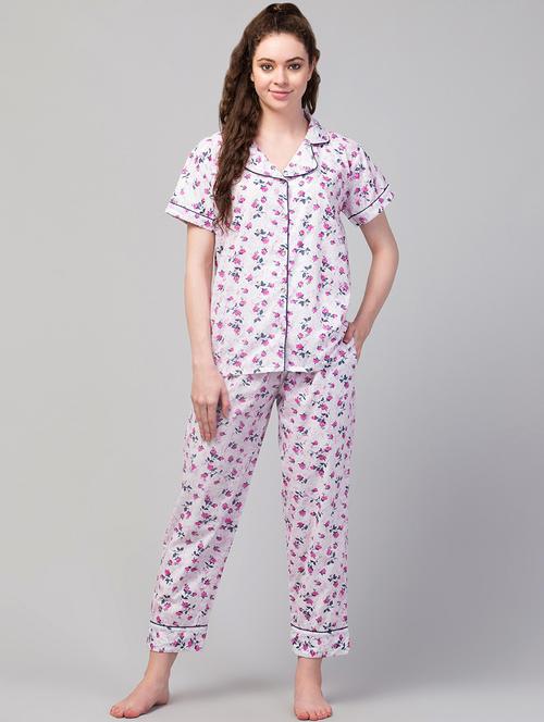 white cotton shirt & pyjama nightwear set - 21304897 - Very Small Image - 1