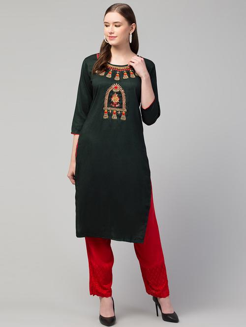 women three quarter sleeve straight kurta - 21304927 - Very Small Image - 1