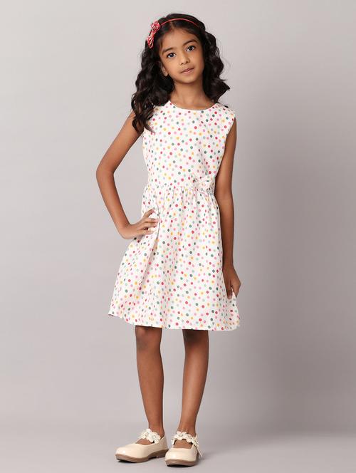 hirlswhite polka dot round neck frock - 21305569 - Very Small Image - 1