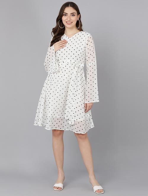 white georgette fit & flare dress - 21305842 - Very Small Image - 1