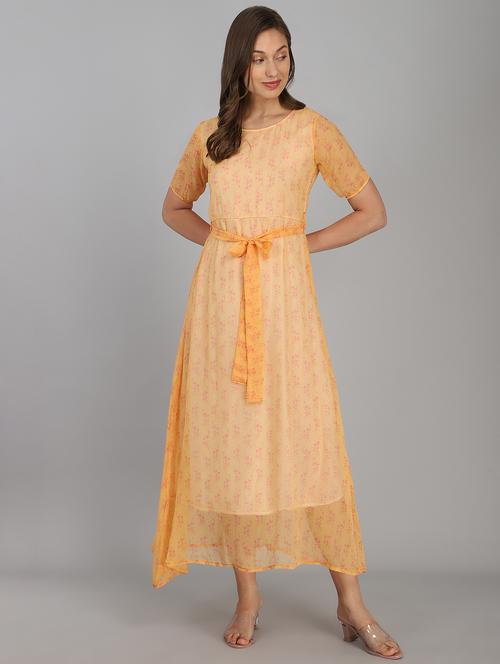 yellow chiffon fit & flare dress - 21305856 - Very Small Image - 1