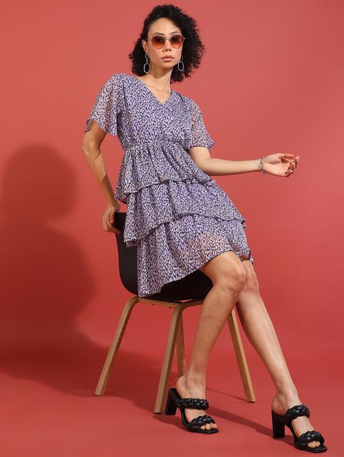 purple chiffon layered dress - 21305902 - Very Small Image - 1