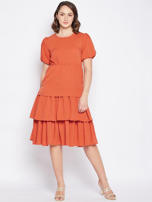 women orange crepe layered dress - 21305944 - Very Small Image - 1