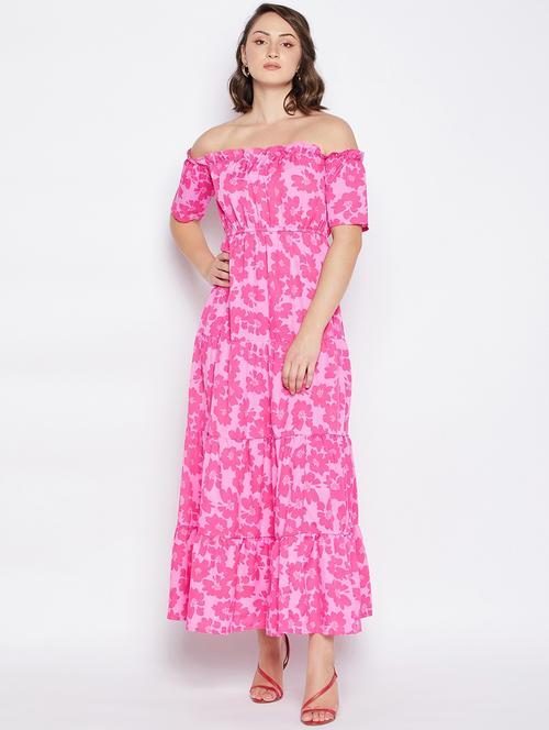 pink crepe fit & flare dress - 21305948 - Very Small Image - 1