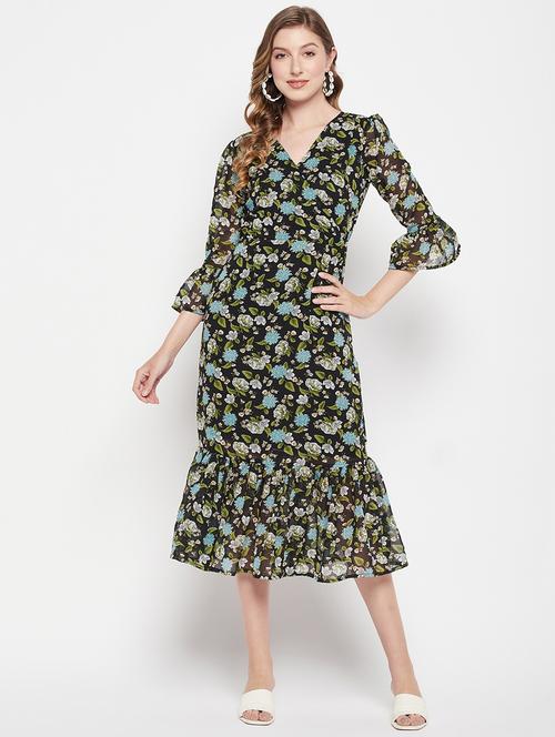 women black georgette fit & flare dress - 21305970 - Very Small Image - 1
