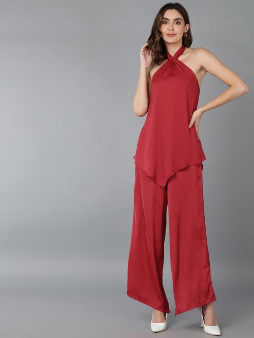 women red crepe asymmetric co-ord set - 21305991 - Very Small Image - 1