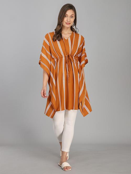 women orange stripes kaftan kurti - 21306055 - Very Small Image - 1