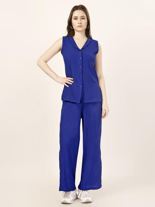 blue polyester shirt and trouser co-ord set - 21306089 - Very Small Image - 1