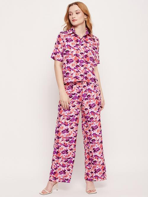 purple crepe shirt and trouser co-ord set - 21306117 - Very Small Image - 1