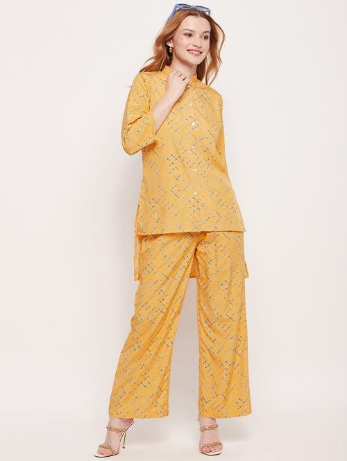 yellow crepe shirt and trouser co-ord set - 21306120 - Very Small Image - 1