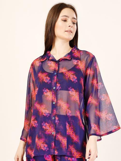 women navy blue chiffon regular shirt - 21306178 - Very Small Image - 1