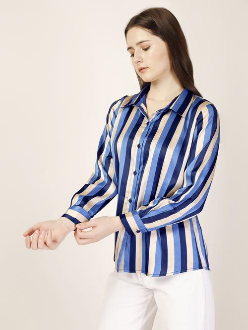 women striped collared long sleeves shirt - 21306251 - Very Small Image - 1